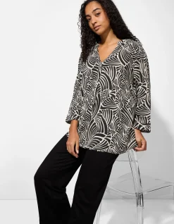 Bluse - Allover-Muster - schwarz