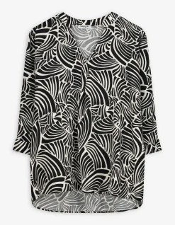 Bluse - Allover-Muster - schwarz