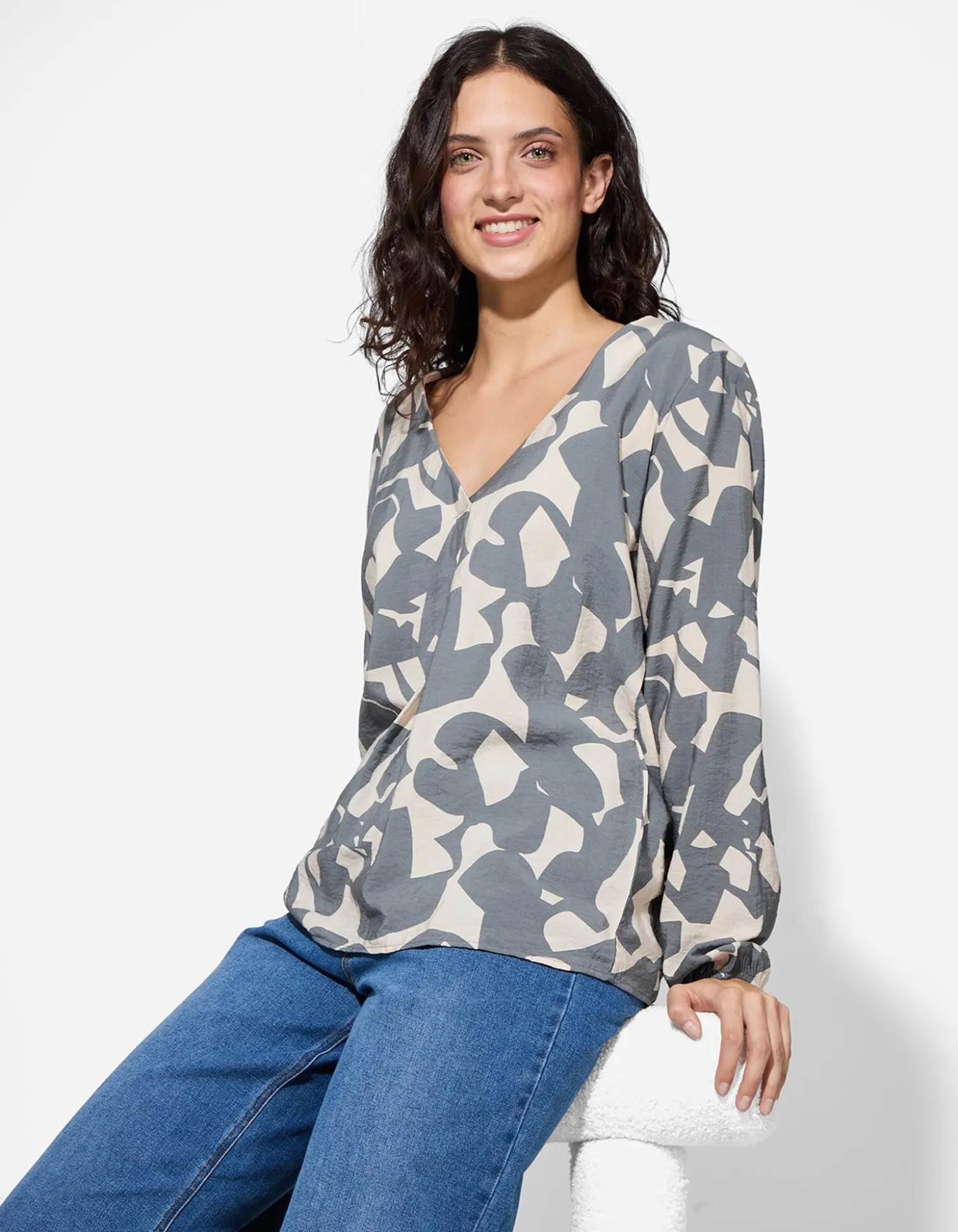 Bluse - Allover-Print - dunkelgrün