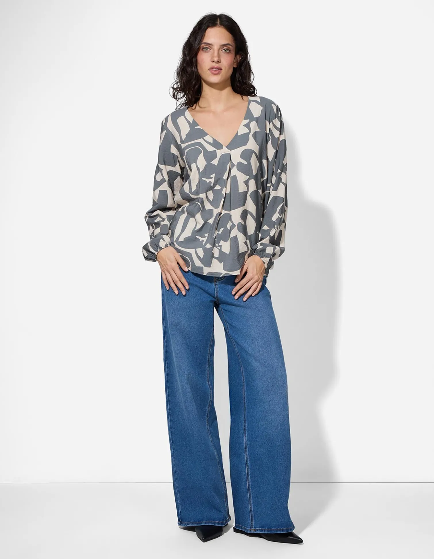 Bluse - Allover-Print - dunkelgrün