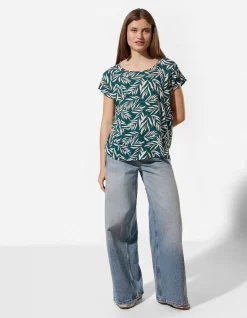 Bluse - Allover-Print - dunkelgrün