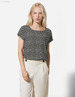 Bluse - Allover-Print - schwarz