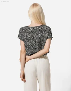 Bluse - Allover-Print - schwarz