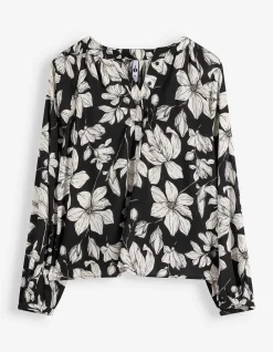 Bluse - Florales Muster - schwarz
