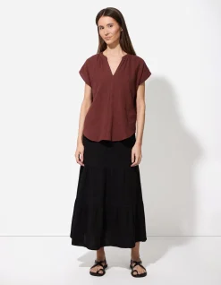 Bluse - Musselin - dunkelbraun