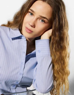 Bluse - Streifen - hellblau