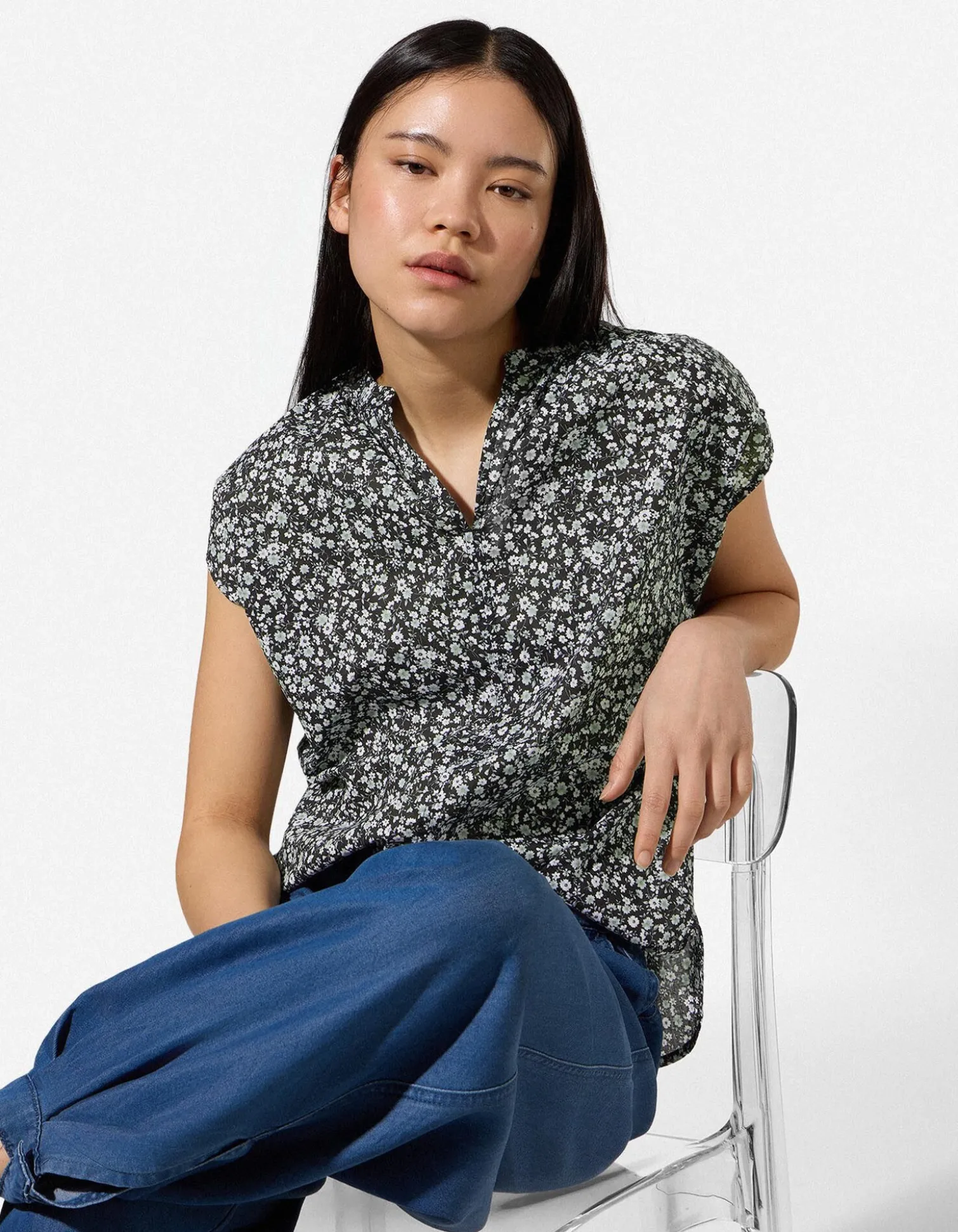 Blusenshirt - Allover-Print - schwarz