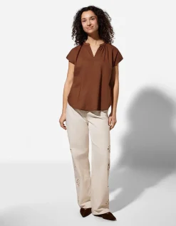 Blusenshirt - einfarbig - braun