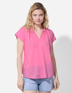 Blusenshirt - Serafino-Ausschnitt - pink