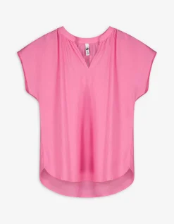 Blusenshirt - Serafino-Ausschnitt - pink