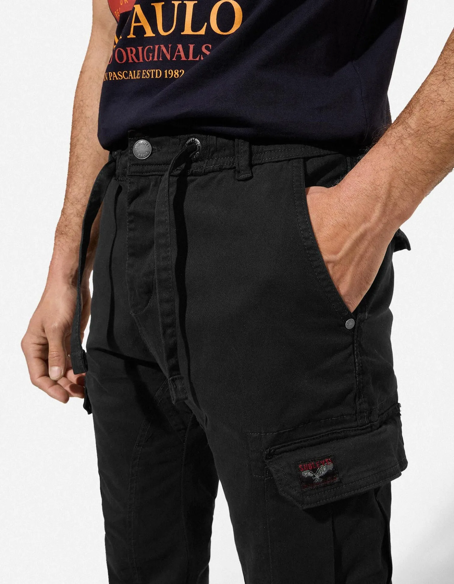 Cargohose - Knopf- und Reißverschluss - schwarz
