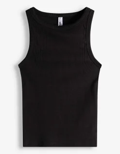 Cropped Top - Gerippt - schwarz