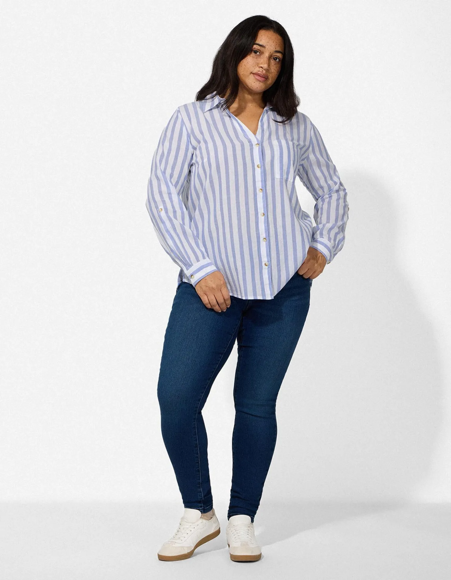 Hemdbluse - Streifen - dunkelblau