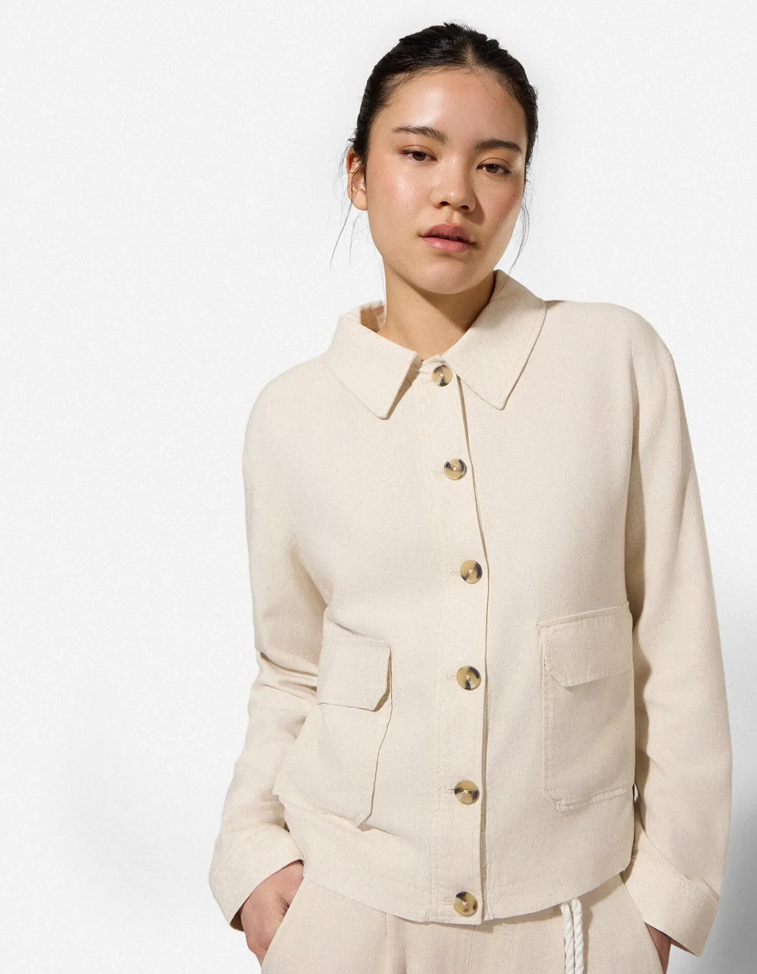 Hemdjacke - Leinen-Optik - beige