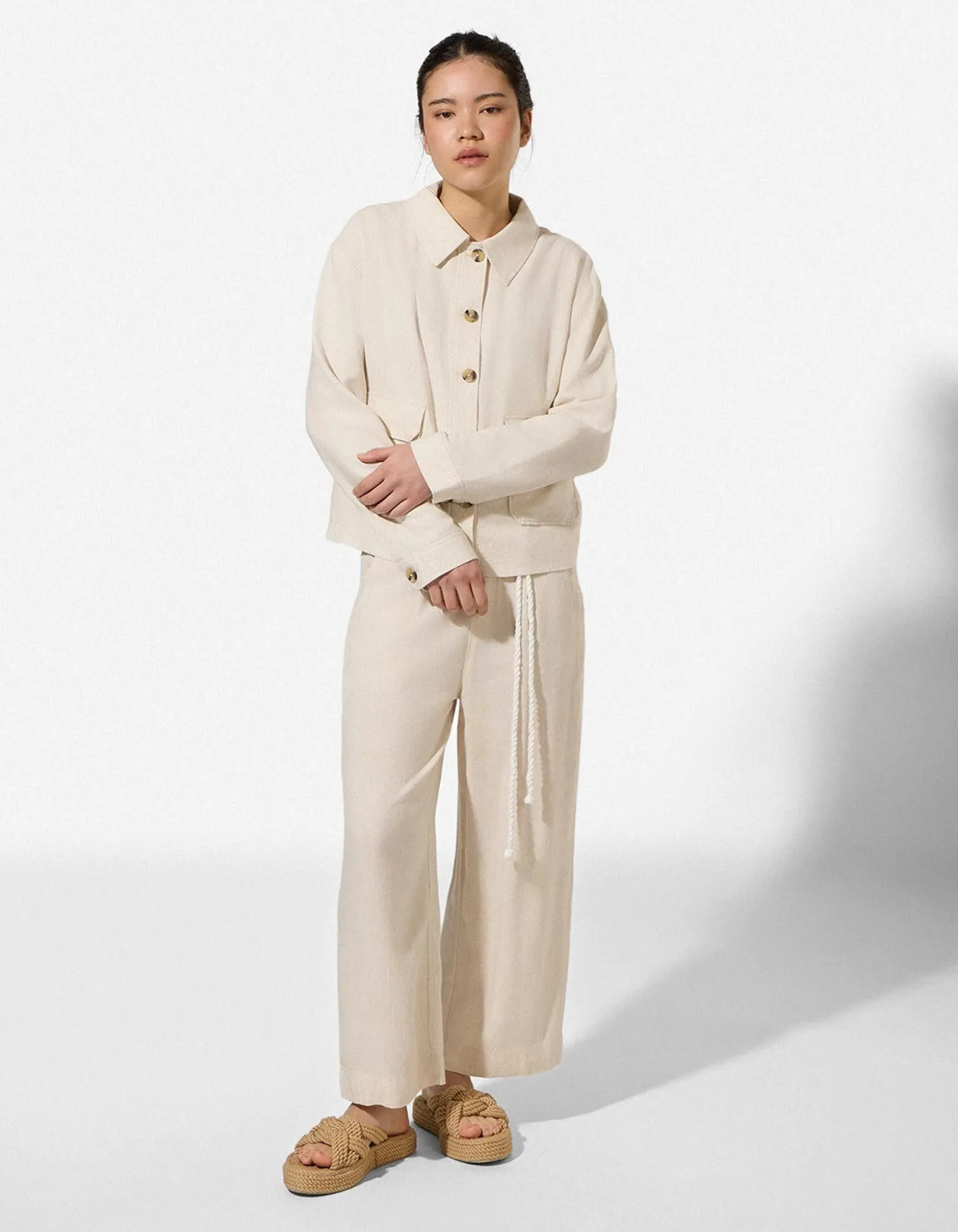 Hemdjacke - Leinen-Optik - beige
