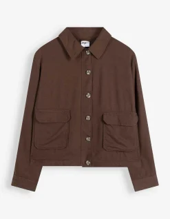 Hemdjacke - Leinen-Optik - dunkelbraun