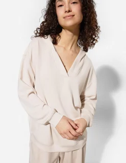 Hoodie - V-Ausschnitt - beige