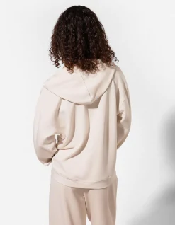 Hoodie - V-Ausschnitt - beige
