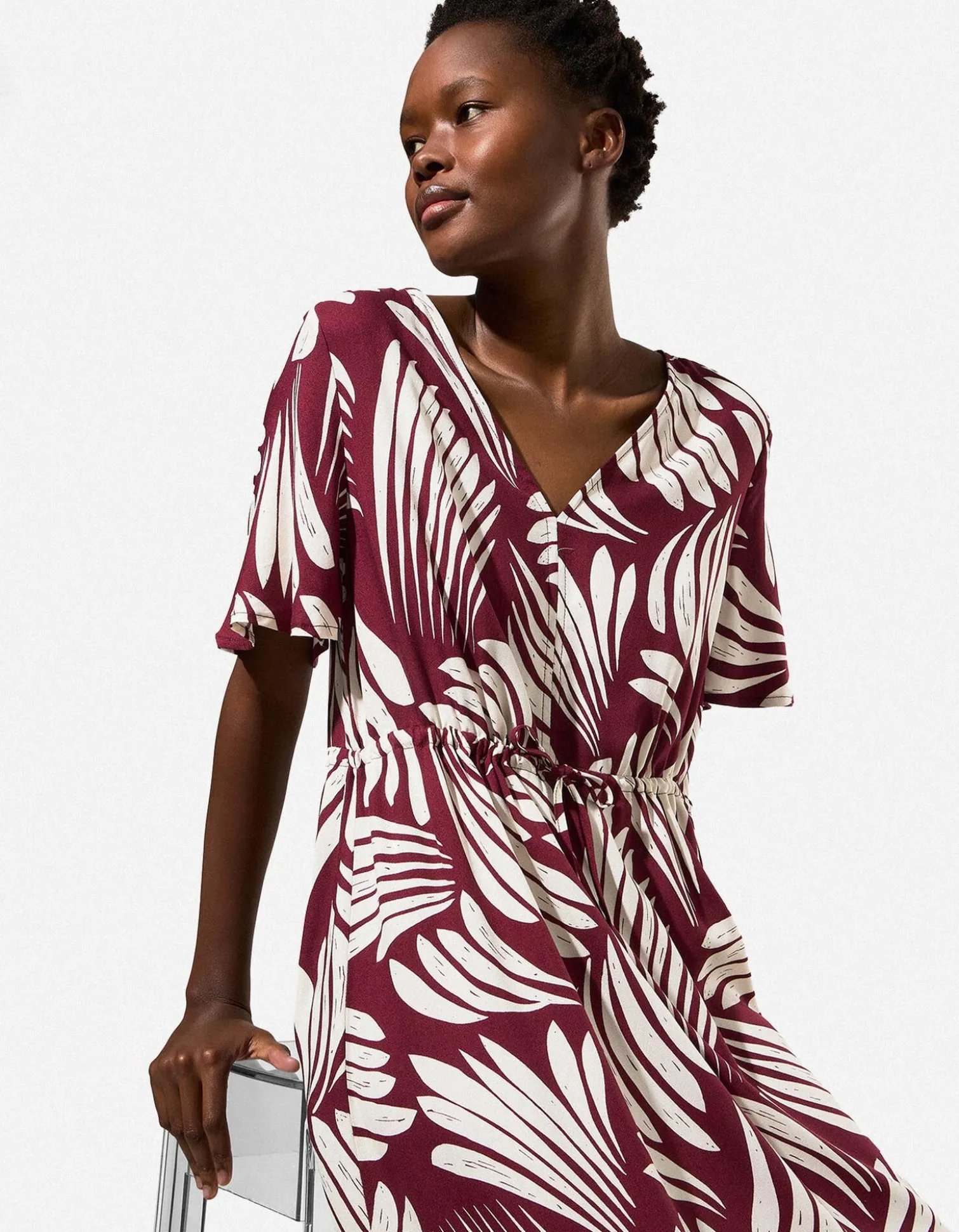 Kleid - Allover-Print - dunkelrot