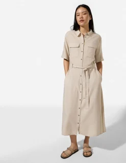 Kleid - Leinen-Optik - Beige