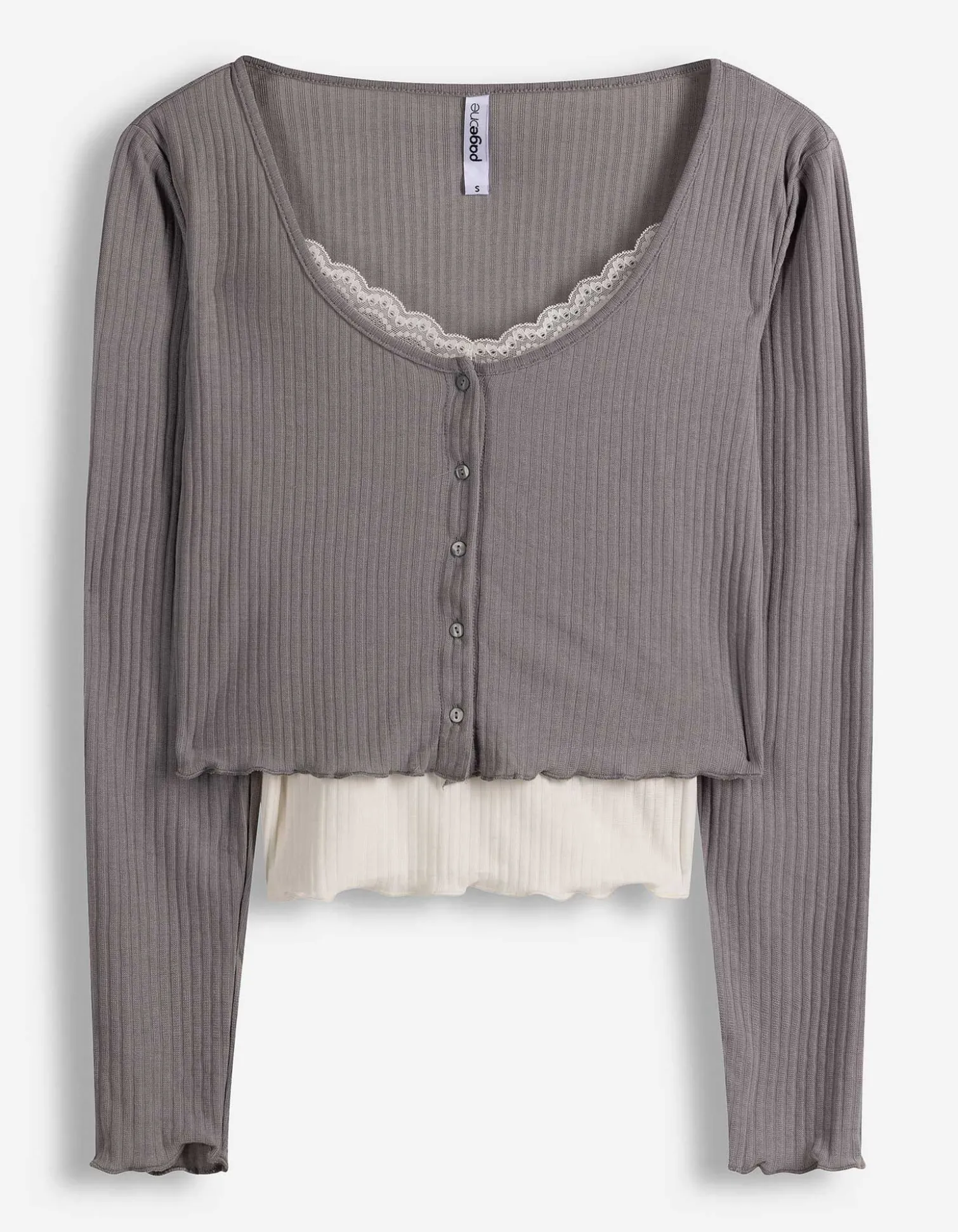 Langarmshirt - Double-Layer-Look - grau