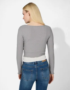 Langarmshirt - Double-Layer-Look - grau