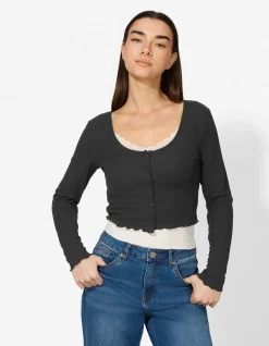 Langarmshirt - Double-Layer-Look - schwarz