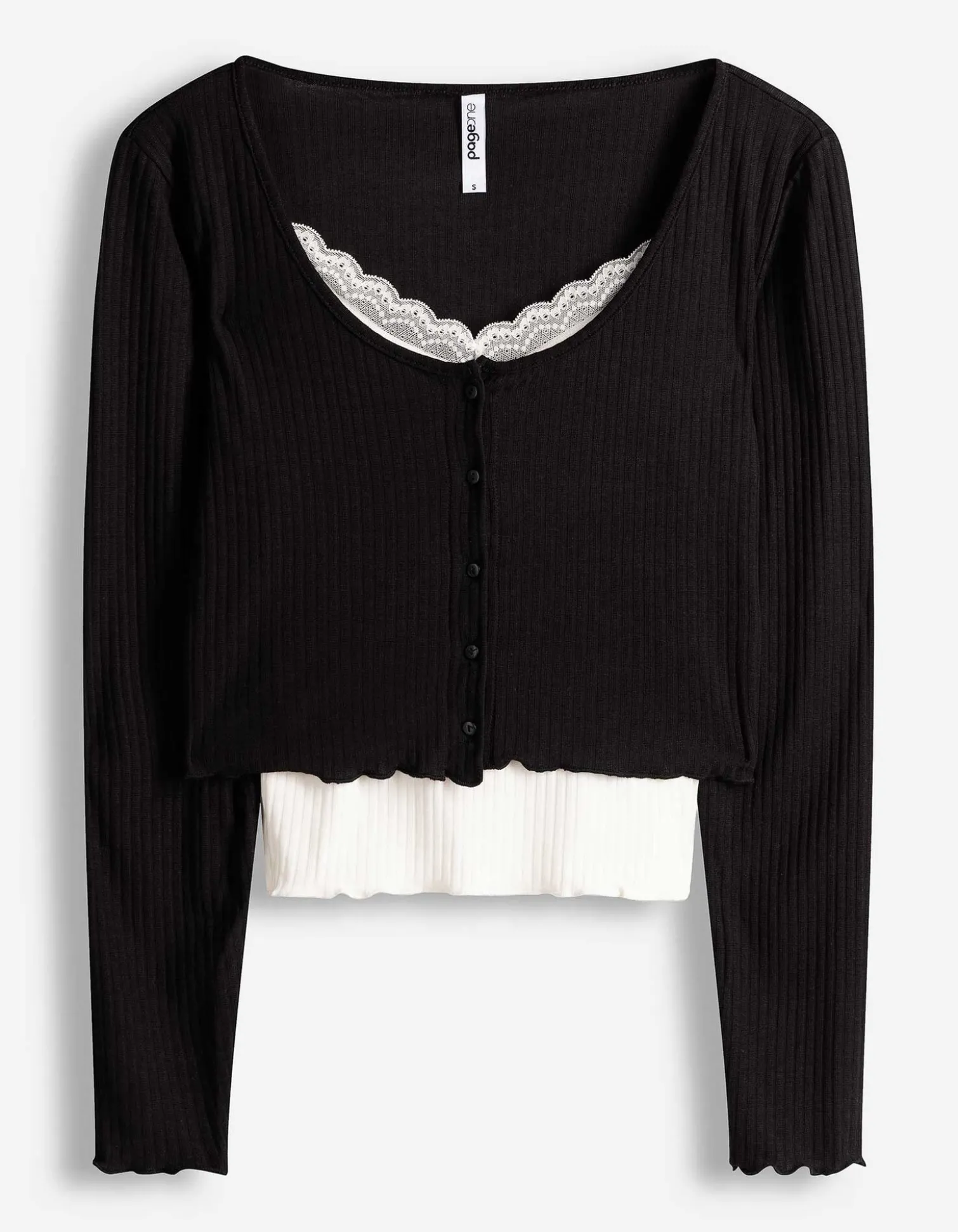 Langarmshirt - Double-Layer-Look - schwarz