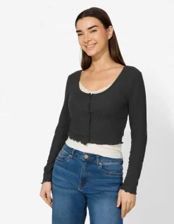 Langarmshirt - Double-Layer-Look - schwarz