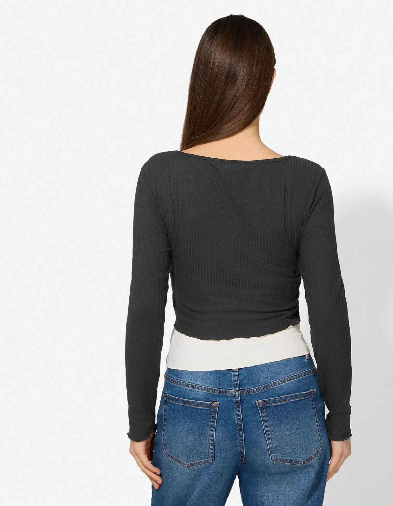 Langarmshirt - Double-Layer-Look - schwarz