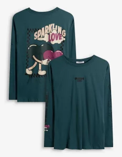 Langarmshirt - Rückenprint - türkis
