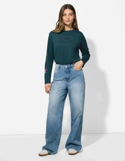 Langarmshirt - Rückenprint - türkis
