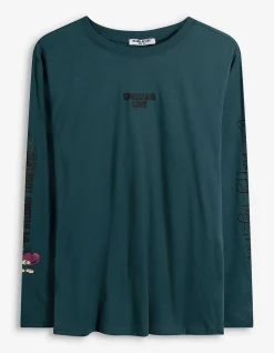 Langarmshirt - Rückenprint - türkis