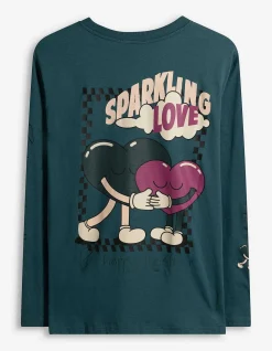 Langarmshirt - Rückenprint - türkis