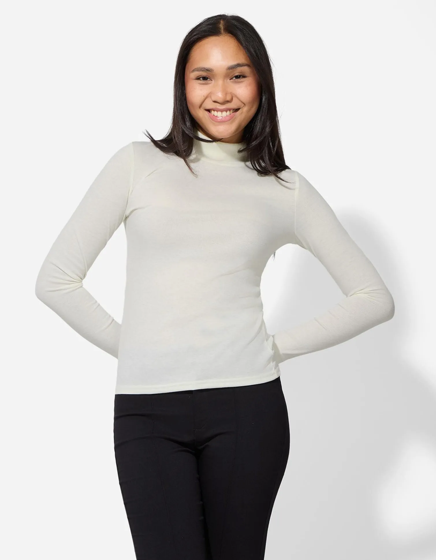 Langarmshirt - Rollkragen - weiß