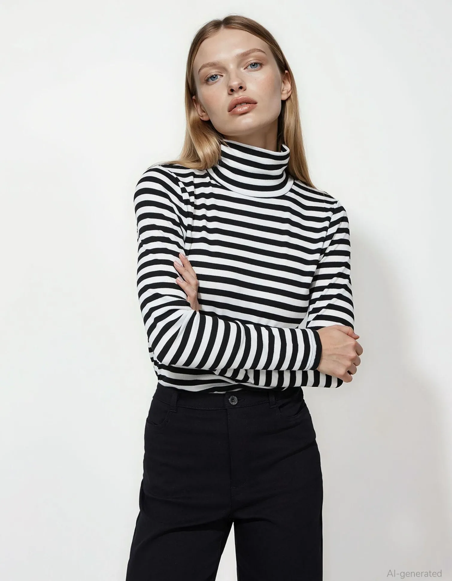 Langarmshirt - Rollkragen - weiß