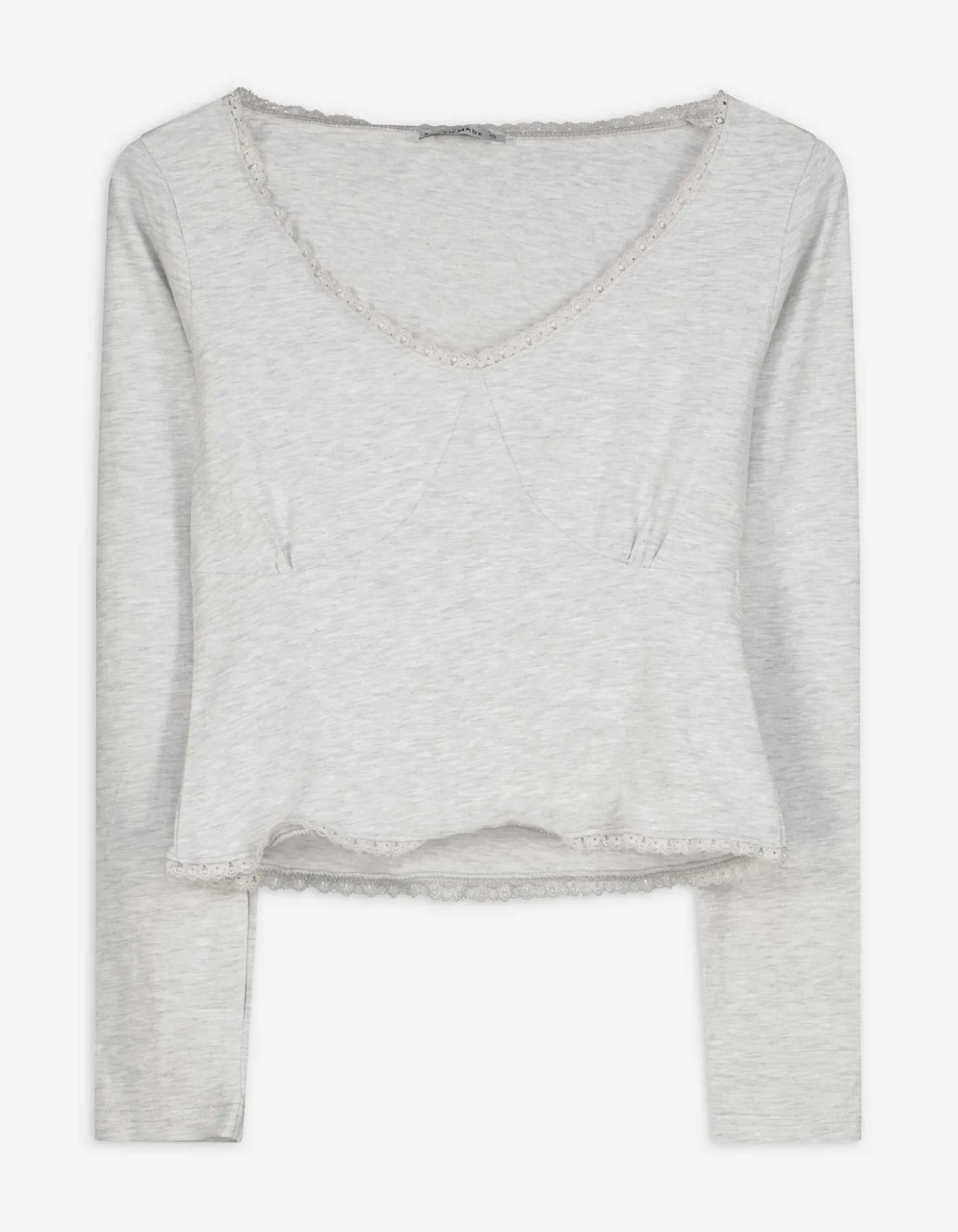 Langarmshirt - Spitzenbesatz - grau