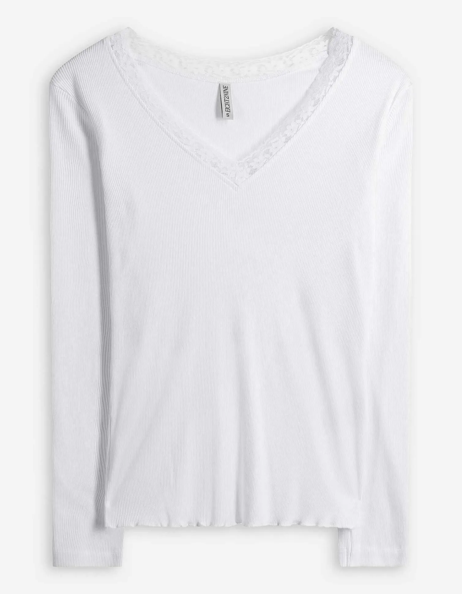 Langarmshirt - Spitzenbesatz - weiß