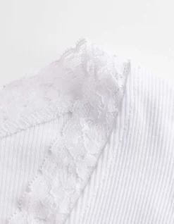 Langarmshirt - Spitzenbesatz - weiß