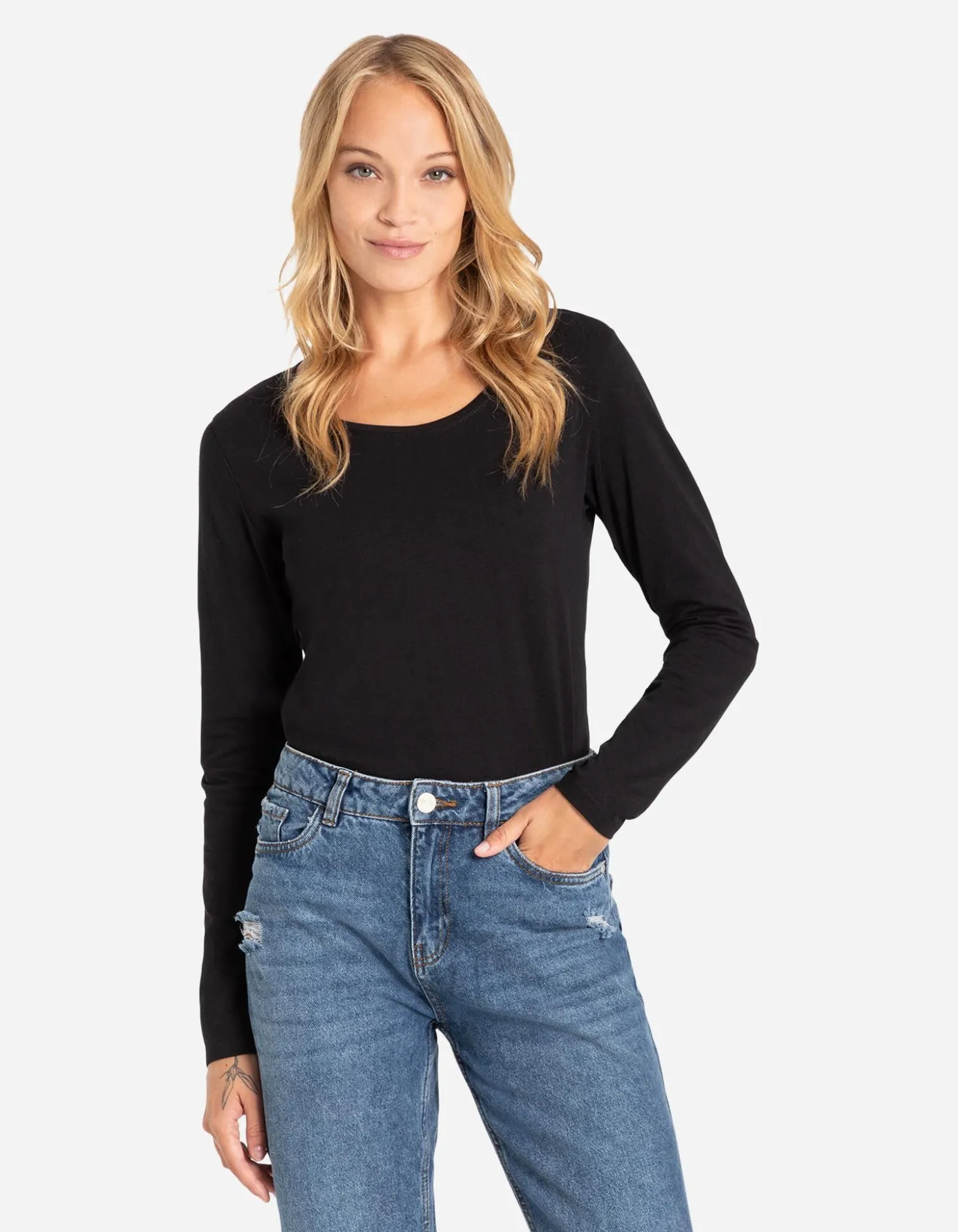 Langarmshirt - Stretchanteil - schwarz