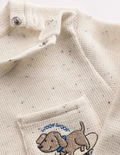 Langarmshirt - Waffelstruktur - weiß