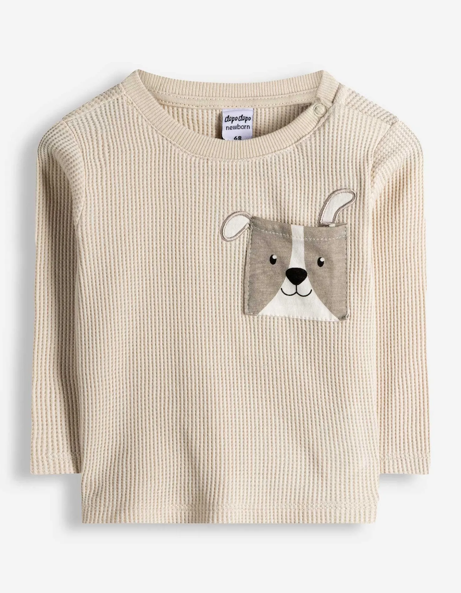 Langarmshirt - Waffelstruktur - beige