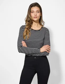 Langarmshirt - Zierknöpfe - schwarz