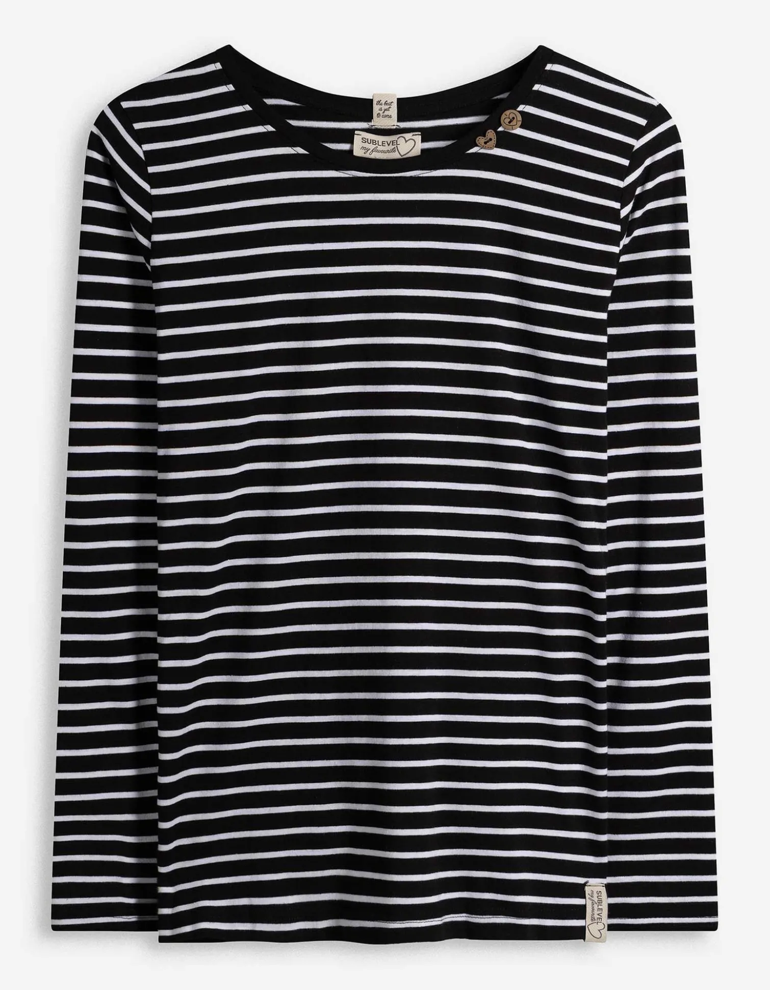 Langarmshirt - Zierknöpfe - schwarz
