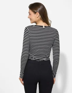 Langarmshirt - Zierknöpfe - schwarz