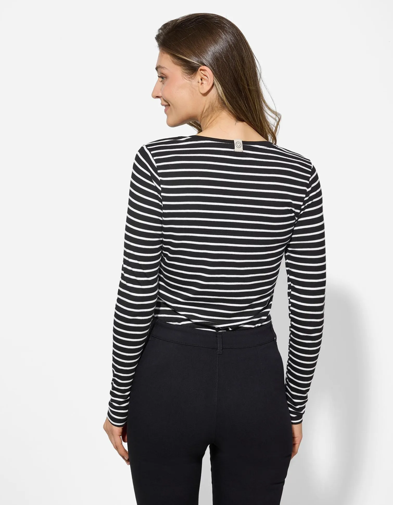 Langarmshirt - Zierknöpfe - schwarz
