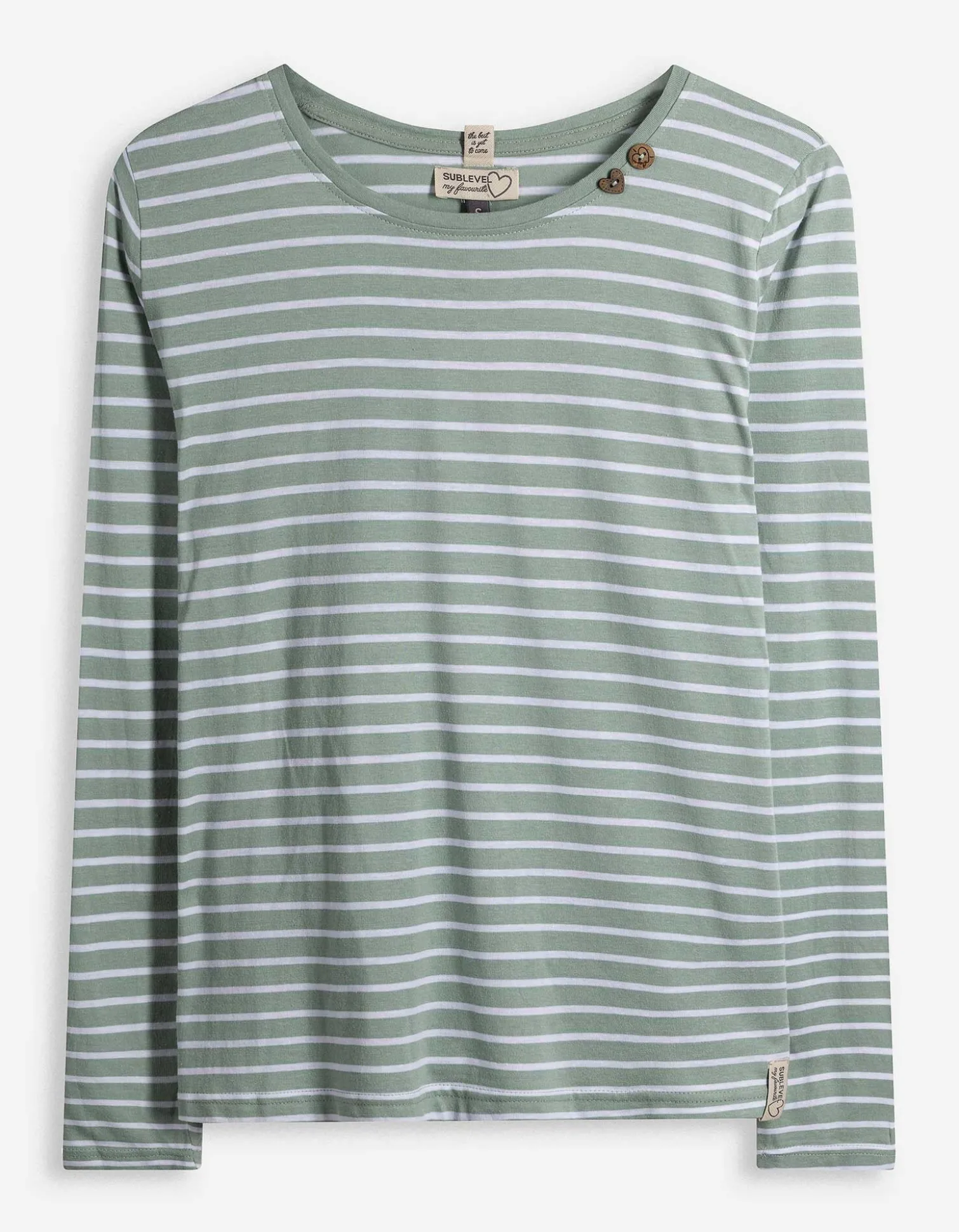 Langarmshirt - Zierknöpfe - hellgrün