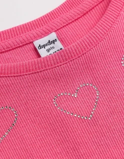Langarmshirt - Ziersteine - pink