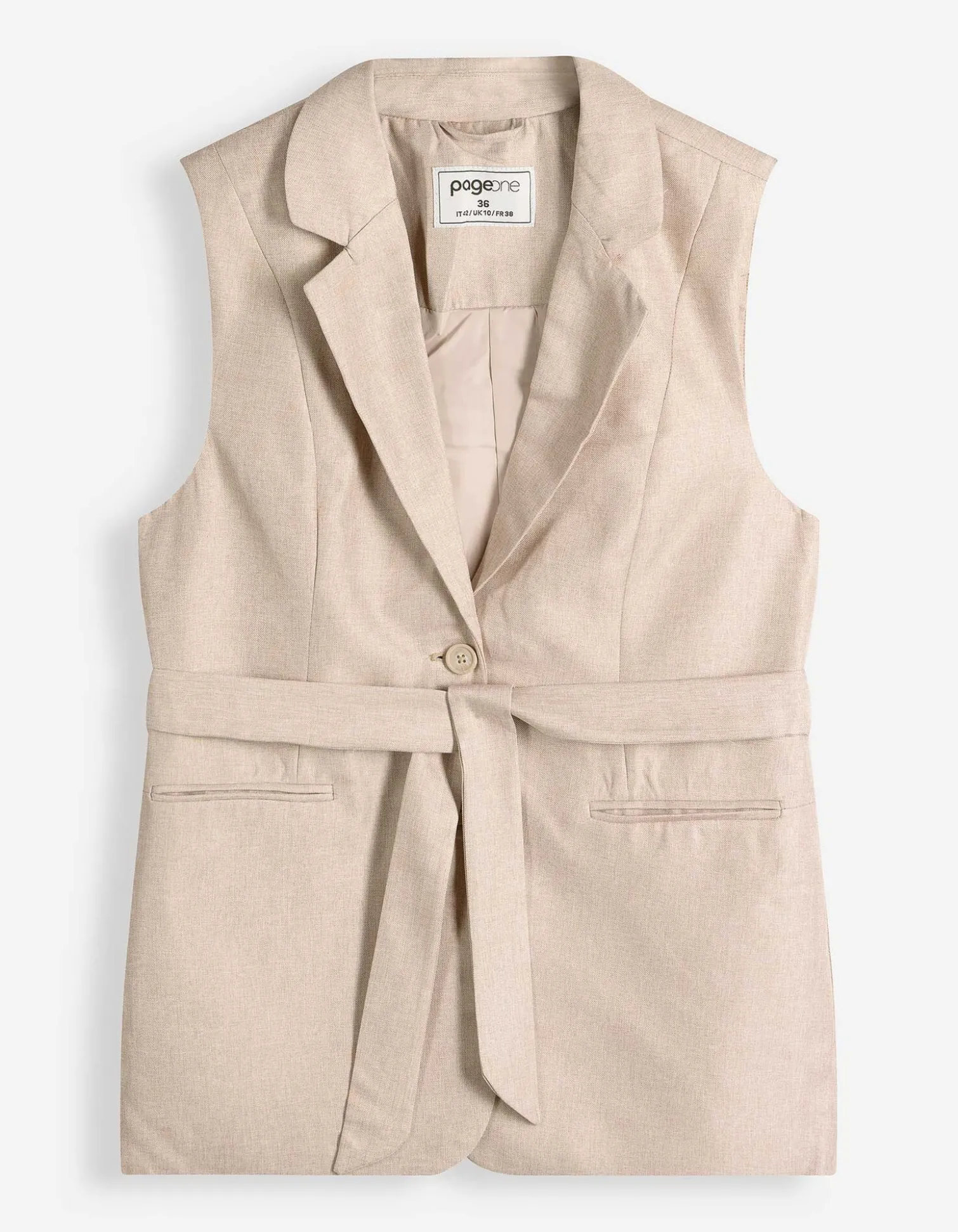 Lange Weste - Bindegürtel - beige