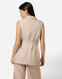 Lange Weste - Bindegürtel - beige